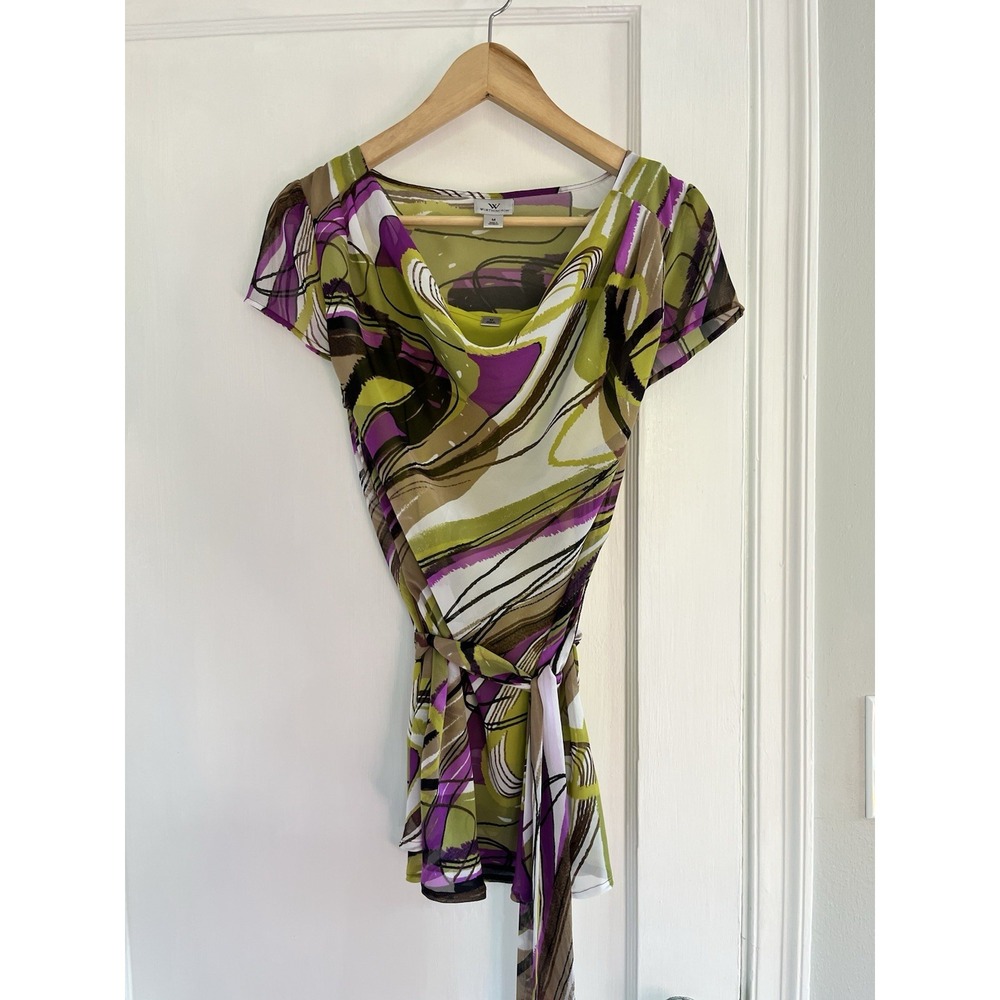 VTG Worthington Blouse Multicolored Belted Top Whimsigoth Funky Y2K 90s‎ - Picture 6 of 11